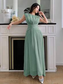 Feyla Váy không tay màu trơn thanh lịch dành cho nữ, mùa hè - màu xanh lá - Xem 2