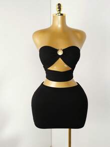 Zolique O-ring Cut Out Front Tube Top - Black - View 7