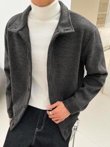 Claim Dot Men's Casual Fashion Button Long Sleeve Overcoats, Autumn/Winter Men Grey Button Up Shirt Textured Button Up Shirt Grey Shirt Men Knitted Shirt Grey Long Sleeve Shirt, Dark Grey Shirt, Grey Button Up Men, Textured Shirt, Old Money Style - Dark Grey - View 6