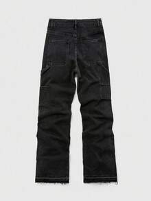 ROMWE MEN Prep Men's Casual Street Fashion Patch Pocket Denim Jeans - Black - View 2