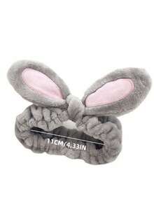 SHEIN 1 件装可爱兔耳设计洗脸头带，适合女士，可用于面部护理或化妆，简约发饰家居浴室装饰秋季装饰返校 - 淺灰色 - 查看 2