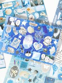 SHEIN 72pcs Vintage Style Cut-Out Stickers Book, "Light Dream" Series, Hand Account Decorative DIY Stickers Notebook,School Supplies,Back To School - Multicolor - View 13