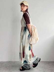 FRIFUL 女士扎染印花网眼高腰吊带连衣裙，适合夏季太阳裙 - 彩色 - 查看 10