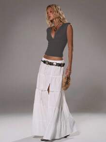 Flirla Women's Deep V-Neck Tight Casual Versatile Top, Spring/Summer - Grey - View 6