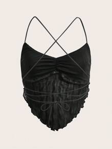 SHEIN ICON Seam Detail Backless Bandana Crop Top - Black - View 2