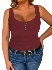 SHEIN LUNE 大码纯色修身背心，夏季新年服装 - 紅色 - 查看 3