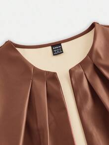 SHEIN Essnce 秋冬 PU 皮革街头休闲时尚百搭女士长袖夹克 - 棕色 - 查看 3