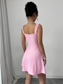 Pearl Embellished Fitted Camisole Dress In Pink - Pink - View 2