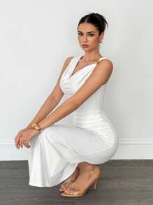 SHEIN Tall Vestido blanco de mujer con cuello asimétrico, cintura fruncida y longitud media, vestido elegante y sexy para ir al trabajo, vacaciones, elegante, sexy, playa, Hawái, temporada de bodas, graduación. Vestidos blancos para mujer, vestido ajustado, graduación, atuendos de maestra, vestido de maestra