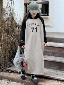 Dazy Kids 少女针织抓绒连帽印花连衣裙，秋冬季 - 灰色 - 查看 5