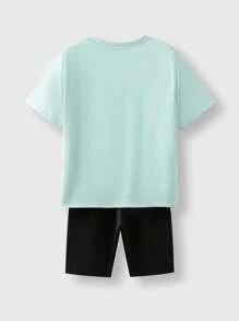 JNSQ Ensemble t-shirt à manches courtes et shorts décontractés et sportifs minimalistes pour préadolescentes