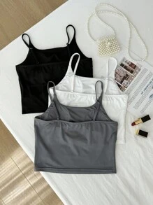 SHEIN Girlism Bộ 3 áo ba lỗ bó sát dành cho bé gái tuổi teen, màu đen/trắng/xám, áo ba lỗ thông thường đa năng, phù hợp với mọi mùa - Nhiều màu - Xem 9