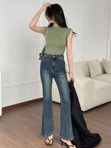 DAZY Women's Water Washed Flared Jeans - Medium Wash - View 3