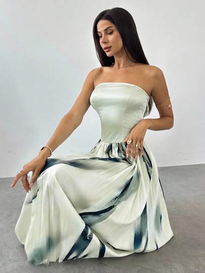 Firerie Women's Casual Elegant Pleated Printed Dress/All Dresses For Women/Date Night Outfits Women/Business Casual Woman/Teacher Dress /Dresses For Wedding Events/Homecoming Dress/Pleated Dress/Festival Dress Wedding Guest Dress/ Dresses For Wedding Events/Flowing Dress