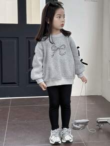 Dazy Kids 2件套女童圆领针织蝴蝶结印花套装 - 灰色 - 查看 4