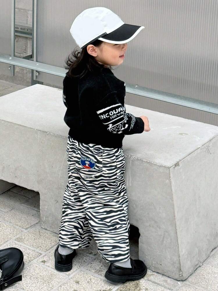 Baby Girl Letter Color Block Korean Casual Long Sleeve Sweater Fall, Winter Toddler Girls Clothes