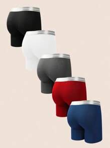 5pcs/Set Men's Simple Contrast Waistband Boxer Briefs - Multicolor - View 2