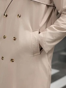 Manfinity Homme 男士街头热销INS风男士纽扣前襟长袖口袋简约休闲风衣，外出法兰绒风衣，适合送给朋友、丈夫、男友的礼物，男士长款外套，男士米色外套，男士风衣，秋季新款 - 卡其色 - 查看 6