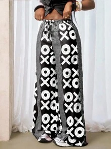 BamGleam Quần ống rộng xoắn in họa tiết thường ngày dành cho nữ - màu đen - Xem 3