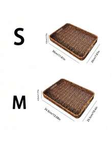 SHEIN 3PCS/2PCS/1PC 复古编织托盘带手柄，面包篮，零食、蔬菜、水果、甜点储物篮，适用于桌面、客厅、阳台、野餐、家居收纳和装饰性收纳托盘 - 咖啡棕 - 查看 12