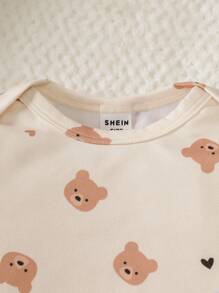 SHEIN 2件套新生儿可爱小熊图案上衣和裤子，婴儿男女通用春秋冬季套装 - 彩色 - 查看 4