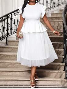 Fleurora Autumn Winter Elegant White Summer Silky Wedding Guest Knitted Lace Plus Size Co-Ords,Women Fall Party Curve Long Wedding Guest Clothes - White - View 5
