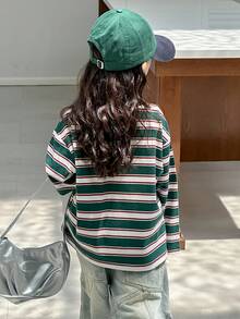 DAZY 女童条纹休闲长袖T恤，春秋季 - 綠色 - 查看 2