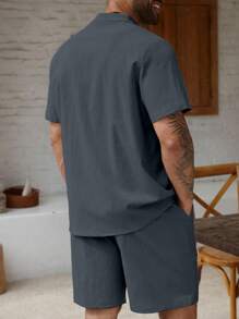 ResortEase Plus Size Men's Solid Color Round Neck Short Sleeve Shirt And Shorts Set