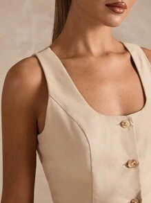 SHEIN BAE Autumn Women's Sexy Backless Vest Jacket Top, Suitable For Summer Wear, Sexy Vest, Backless Vest, Streetwear Vest, Office Wear.,Fall,Valentine's Day,Valentine Outfits For Women - Khaki - View 8