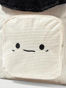 ROMWE Kawaii حقيبة ظهر عصرية كاجوال مزينة بتصميم لوني مرقع وتطريز نجمي وفطر - الأسود - مشاهدة 4