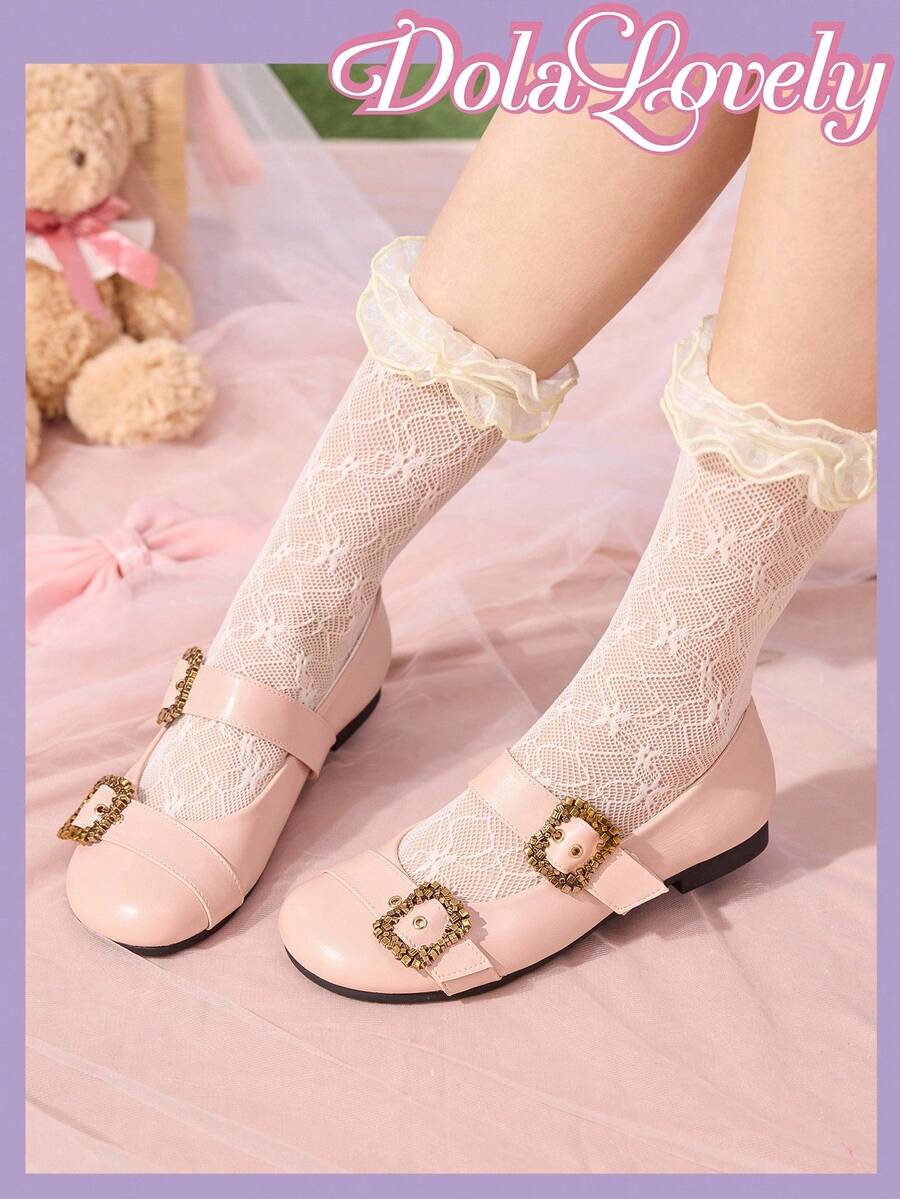 Dola Lovely Women's Black Cute Round Toe Flat Shoes With Retro Buckle, Shallow Lolita Romantic Gift, Suitable For Parties, Gatherings, Christmas, Halloween And Other Occasions - Beige - View 1