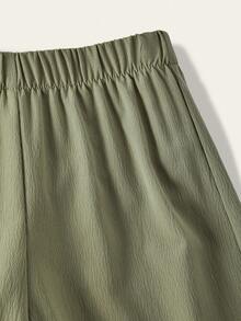 SHEIN Explorewe 1 pièce Pantalon long blanc décontracté de haute qualité et confortable en tissu texturé, nouvelle collection d'été pour filles - Vert olive - Voir 6