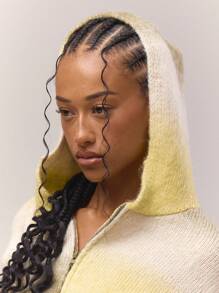 MUSERA 短款拉链连帽针织衫，宽松版型，秋季复古乡村风，返校季必备，奶油黄休闲冬装，冬日时尚春季必备 - 彩色 - 查看 5