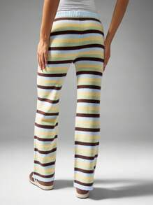 MISSGUIDED Pantalones de punto a rayas retro con cordón en la cintura, pernera ancha, estilo Y2K, pantalones informales de otoño e invierno, pantalones de estar por casa estilo vintage cómodos - Multicolor - Ver 2