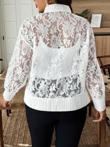 EMERY ROSE Áo khoác dài tay thanh lịch ren khóa kéo cỡ lớn - trắng - Xem 2