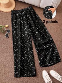 CosyJoli Plus Size Women's New Spring/Summer Business Casual Beach Pants, Floral Print Wide Leg Pants With Pockets, Suitable For Beach, Vacation, University, Valentine's Day Cruise, Loose Fit Summer Trousers - Multicolor - View 4