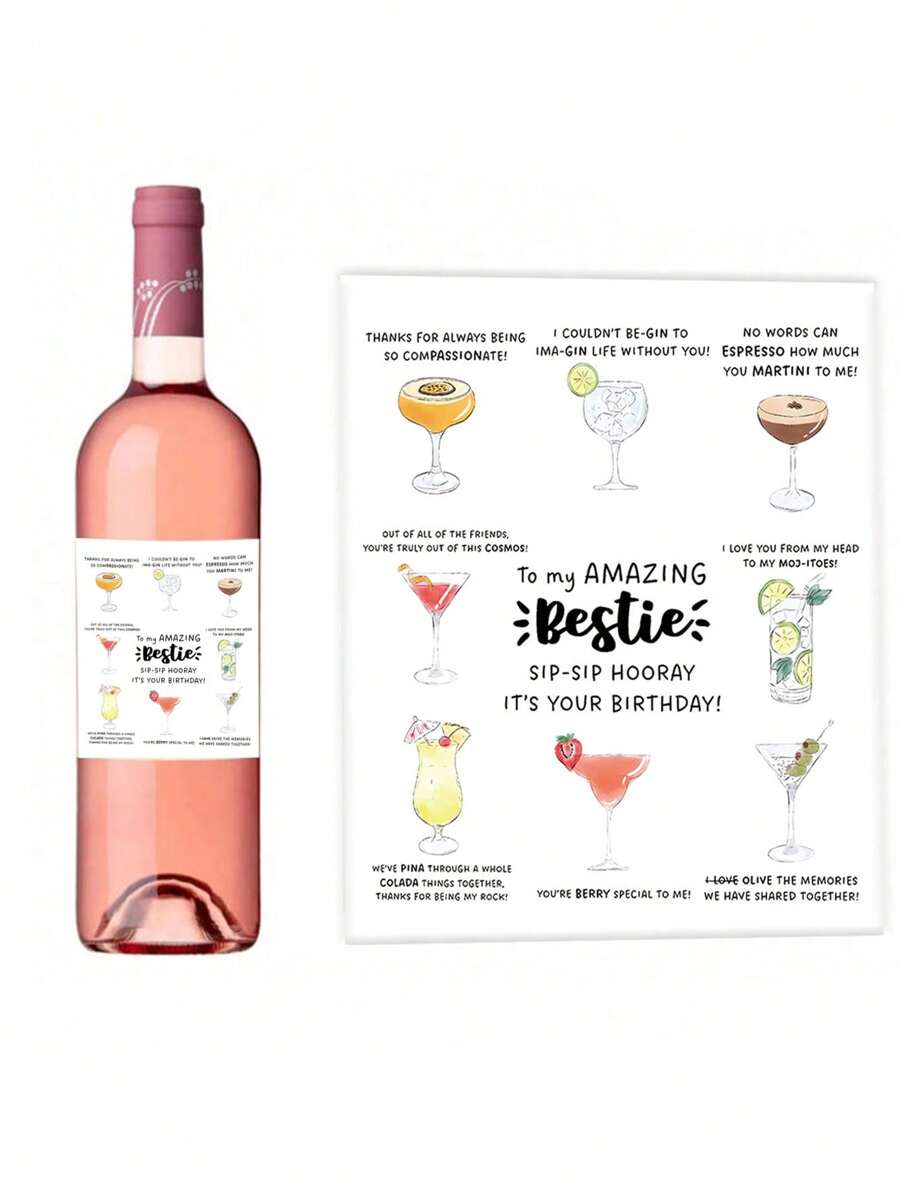 4Pcs/8Pcs/12Pcs/ Funny Birthday Wine Bottle Label For Him Elder, Rude Birthday Wine Stickers For Dad And Grandpa, Wine Bottle Stickers For Party Decoration - Multicolor - View 1