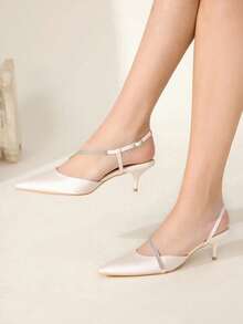 CUCCOO CHICEST 米色系带水钻尖头小猫跟鞋 闭趾优雅时尚婚礼派对高跟鞋 - 米色 - 查看 7