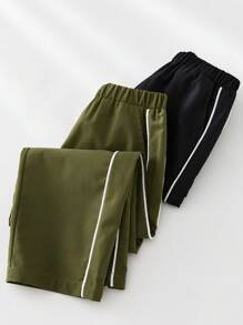 SHEIN 2 件套年轻男童运动服休闲时尚百搭直筒裤，带抽绳，柔软舒适，适合日常穿着、上学、外出、运动、春夏秋冬 - 彩色 - 查看 2