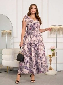 Ellevyn 大码优雅全印花无袖连衣裙，夏季女士教师服装 女士办公室服装 女士教师服装 女士机场服装 女士紫色服装 大码女装 外出服装 秋季服装 粉色连衣裙 女士超长连衣裙 女士连衣裙 女士连衣裙 优雅优雅女士连衣裙 大码女士秋季连衣裙