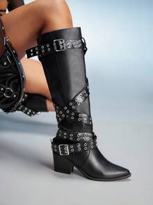 CUCCOO GRLICON Damen Spitze Asymmetrischer Absatz Sexy Mesh Mode Knöchelstiefel, geeignet für Party, Date Night, Schulanfang, Halloween, Weihnachtsfeier - Schwarz - Übersicht 2