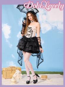 Dola Lovely Zapatos de tacón alto estilo Lolita con decoración de perla y lazo, zapatos de plataforma de punta redonda estilo princesa dulce para mujer - Negro - Ver 5