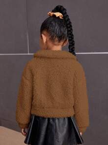 SHEIN 秋冬年轻女孩街头风格休闲泡泡羊毛夹克 - 駝色 - 查看 2