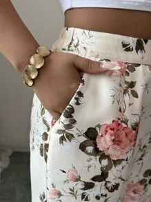 Elenzga Women's Elegant Romantic Pocket Print Pants Fall Cloth For Women - Multicolor - View 4