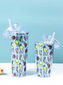 HARRY POTTER X SHEIN 1PC Cold Drink Juice Cup, 450ml Or 600ml Transparent Flat Lid, Double-Layer Straw Cup, Straw Juice Cup, Transparent Bow Shaped Cup - Multicolor - View 5