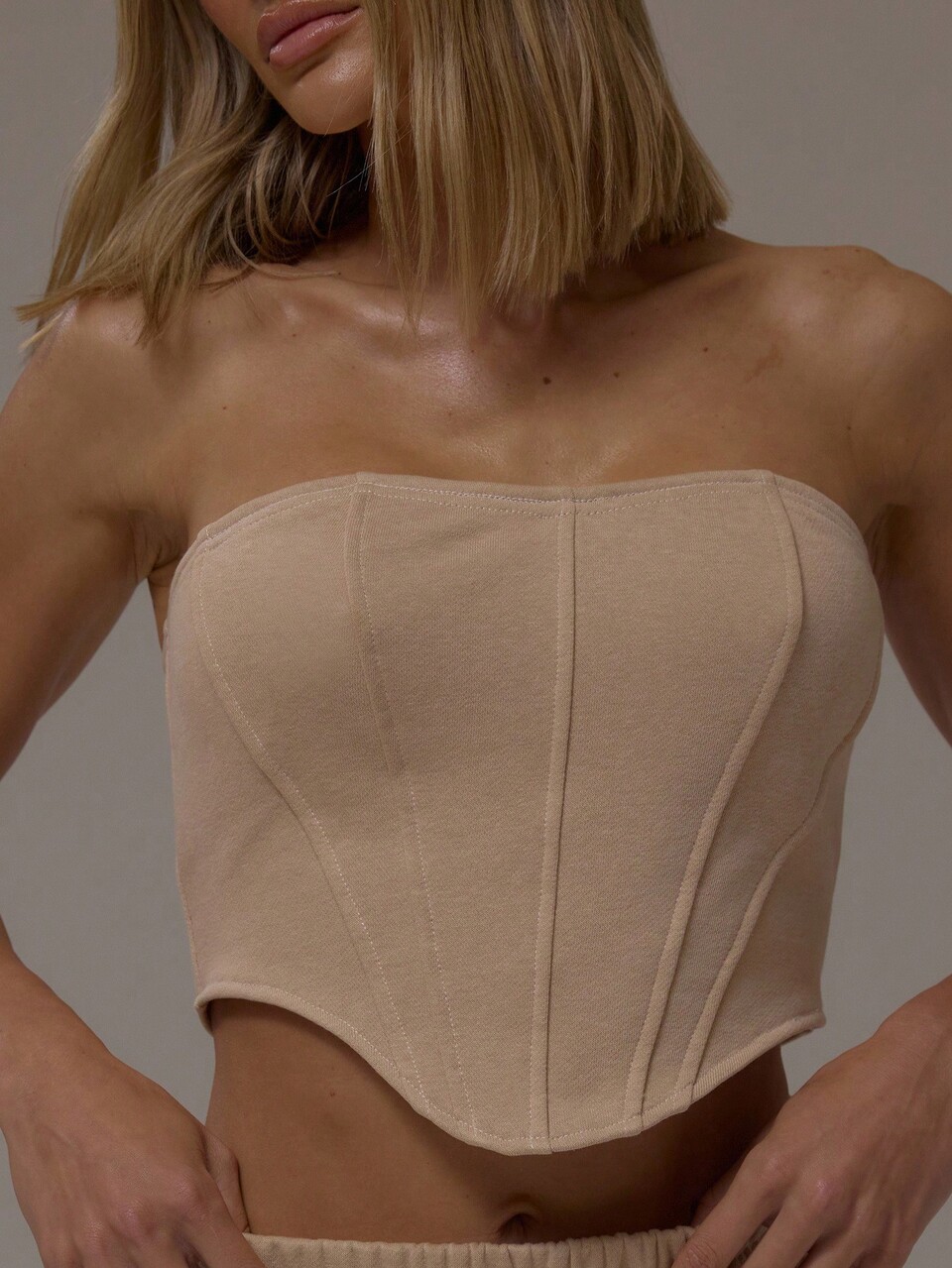 Jersey Bonded Pointed Hem Corset Top Casual Airport Loungewear Fall Holidays Spring Summer