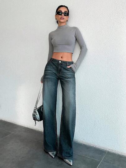 EURMUSE Pantaloni di jeans casual da donna in 100% cotone, vestibilità morbida e gamba dritta, con tasche, adatti per uso quotidiano