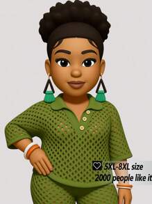 SHEIN CURVE+ Curve Plus 秋季毛衣套装，Greenfall 女装，冬季，CURVE PLUS - 軍綠色 - 查看 1