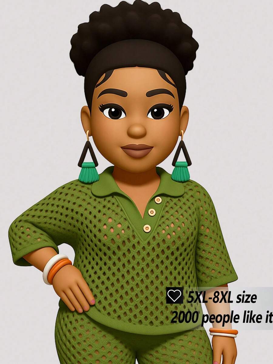 SHEIN CURVE+ Curve Plus 秋季毛衣套装，Greenfall 女装，冬季，CURVE PLUS - 軍綠色 - 查看 1