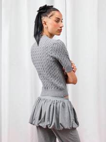 COUREZ 短袖纽扣针织开衫 /Y2K 秋季女装 秋季服装 可爱上衣 秋季上衣 返校季 - 灰色 - 查看 3